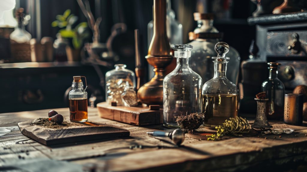 Historisch medisch laboratorium waar artsen urine onderzochten om diabetes te herkennen aan zoete smaak.