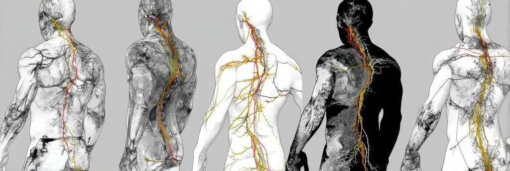 Abstracte weergave van het menselijk lichaam als samenhangend regulatiesysteem.