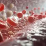 Bloedstroom met rode bloedcellen en vetdeeltjes die samen circuleren