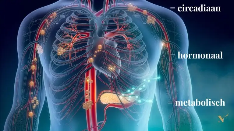Menselijk lichaam met interne systemen die herstelprocessen tijdens slaap weergeven
