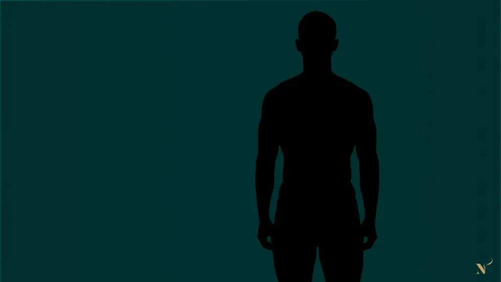 Silhouet van een menselijk lichaam in rust met donkere achtergrond, verwijzend naar het ontbreken van activatie bij eiwitsynthese