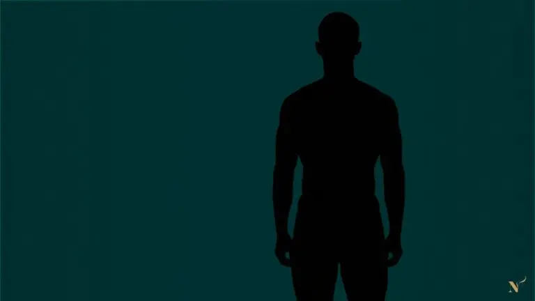 Silhouet van een menselijk lichaam in rust met donkere achtergrond, verwijzend naar het ontbreken van activatie bij eiwitsynthese