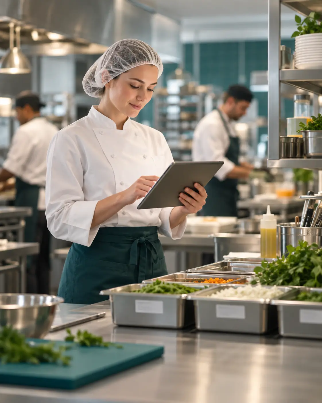 FICHEFLOW in gebruik op een tablet in een professionele keuken